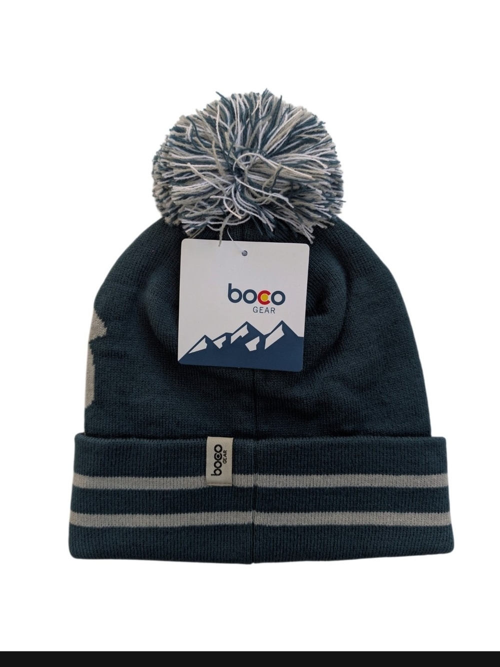 boco Gear Pom Beanie in Teal and Gray
